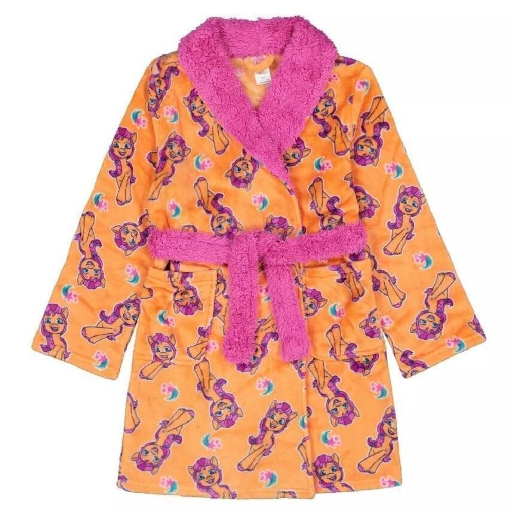 Girls My Little Pony Winter Robe 8 Orange Pink Fleece Belted Long Sleeve Bath